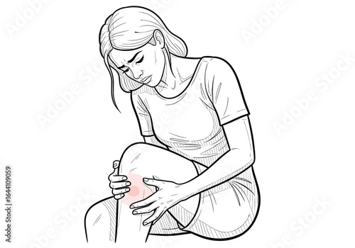 Woman holding her knee in pain, showing symptoms of arthritis discomfort