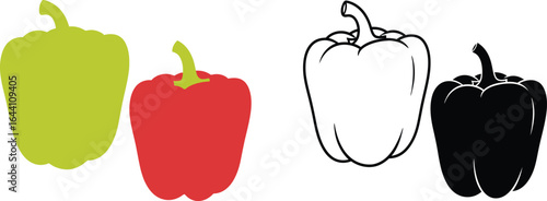 Vector illustration of bell peppers in color and monochrome