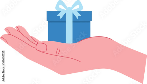 Hand holding gift box present giving surprise celebration joy