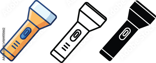 Vector illustration of flashlight icons in various styles