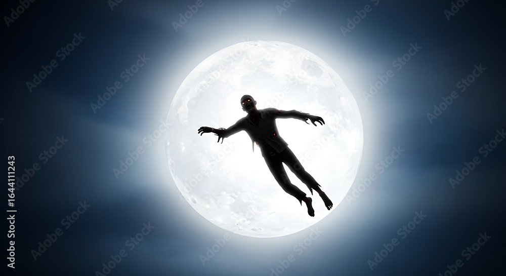Fototapeta premium Silhouette of a zombie against a full moon