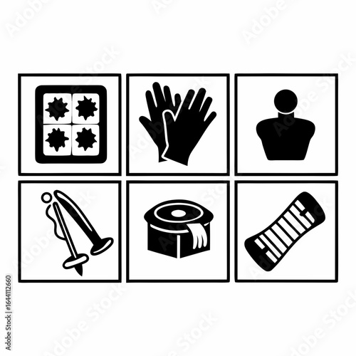 Black and white icons for sewing and crafting isolated on white background