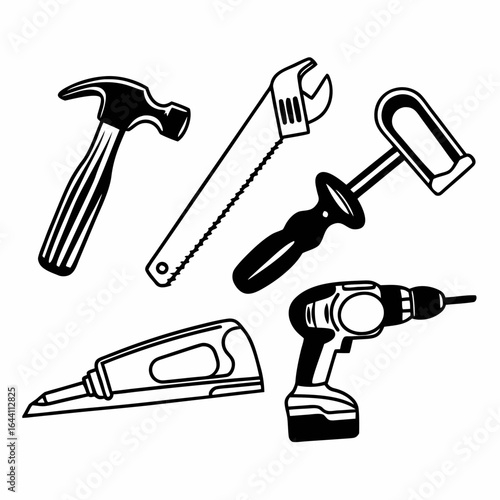 Illustration of various hand tools isolated on white background for repair, construction and maintenance