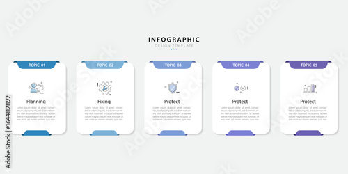 Infographic template design. 5 Step timeline journey. Process diagram, 5 options on white background, Infograph elements, business, education, technology, modern vector illustration.