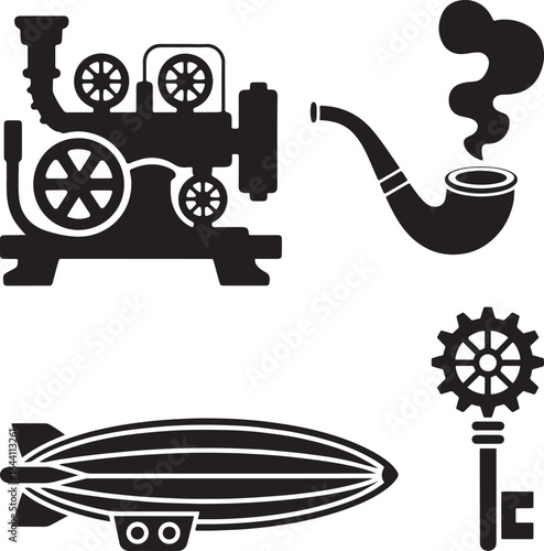 Steampunk Machine, Pipe, Blimp, and Key Icons engine
