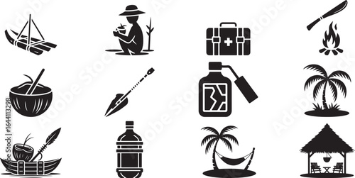 Tropical Island Survival and Leisure Icons canoe