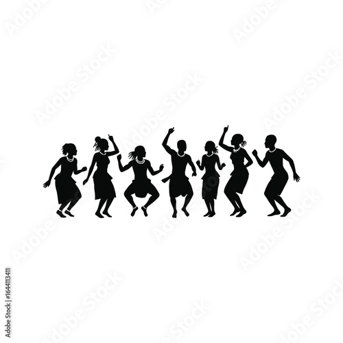 Silhouette of African People Dancing Traditional Dance African Culture Vector Illustration