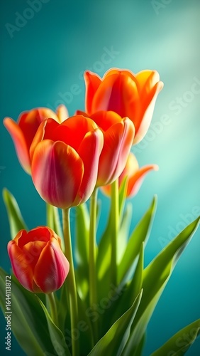 A vibrant bouquet of red and yellow tulips in full spring bloom
