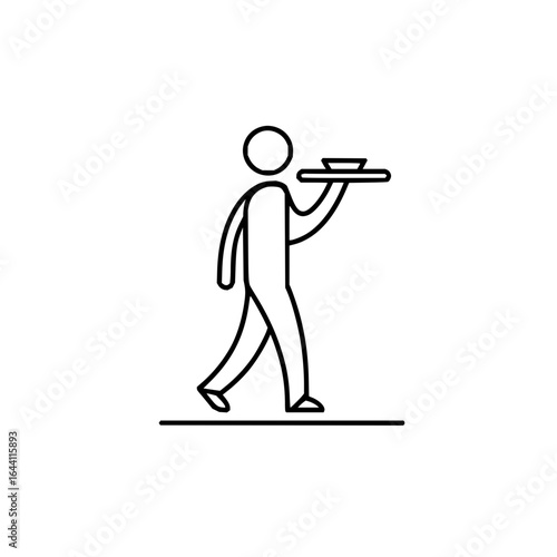 Waiter serving food line art icon restaurant service tray carrying hospitality professional catering staff 100