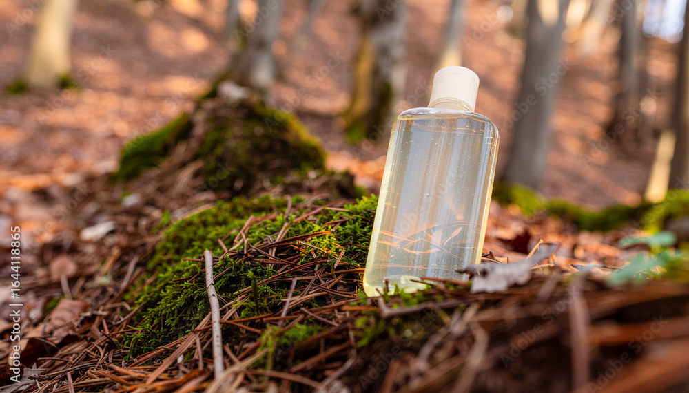 Obraz premium Bioplastic Bottle with Leaf Cap on Moss