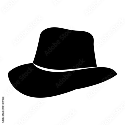 Black silhouette of a classic fedora hat with a white stripe