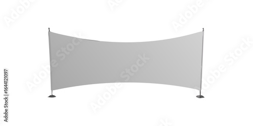 Curved fabric banner display with metal base stands