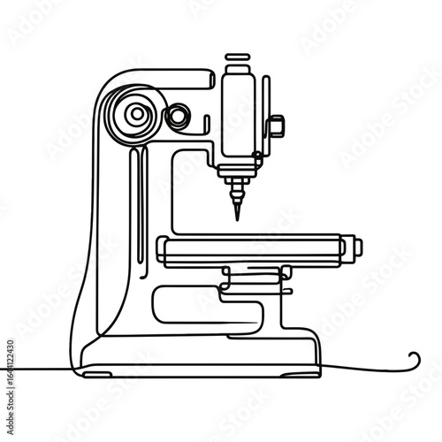 Outline drawing of a desktop milling machine in black and white for education