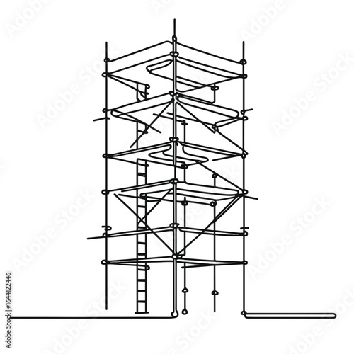 Tower scaffold line drawing in black and white for construction