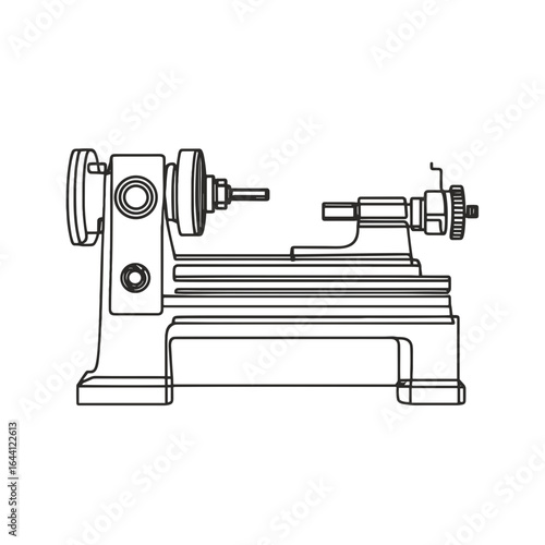 Lathe machine line drawing in black and white for machining