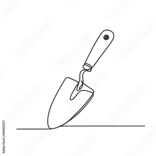 Hand tool illustration in line art depicting a trowel for gardening