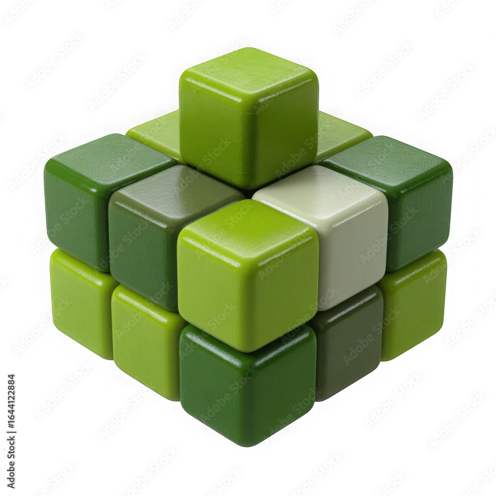 Obraz premium Abstract arrangement of green cubes on a black background