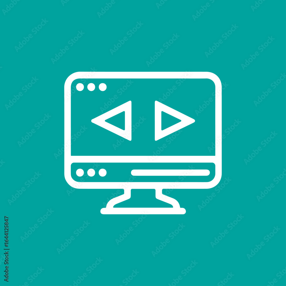 Minimal line icon of a computer monitor with coding or play symbols, representing programming, software development, or multimedia editing. Minimal line icon of a computer monitor with coding or play symbols, representing programming, software development, or multimedia editing.