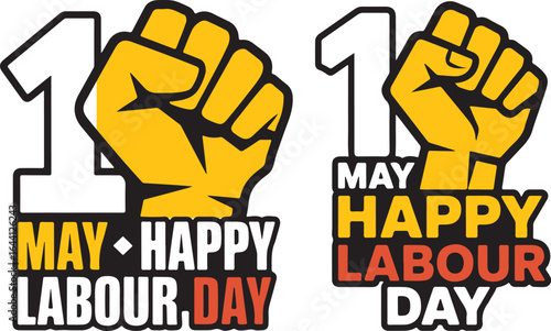 May 1 Labour Day Vector with Fist Icon and Bold Text
