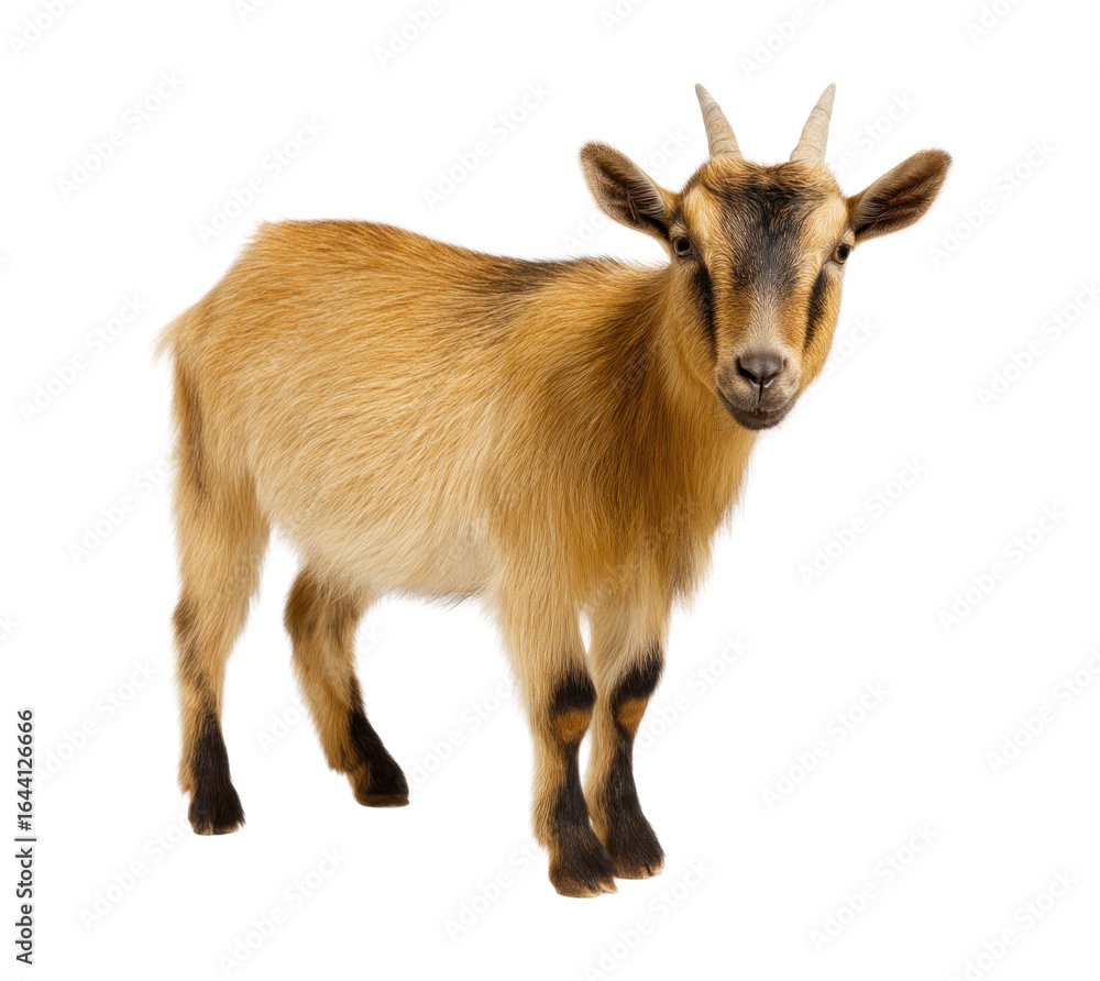 Fototapeta premium A cute brown-furred goat isolated