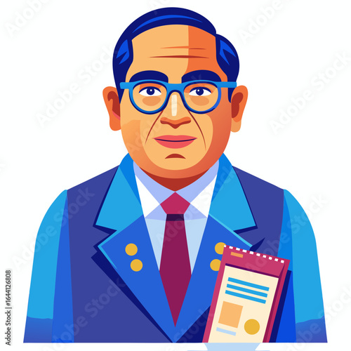 Dr B R Ambedkar Vector Portrait Holding Indian Constitution Isolated