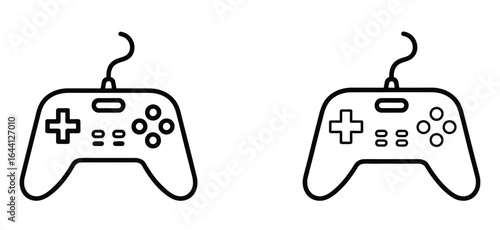 Illustration of two gamepads with buttons and joystick, representing video game controllers for gaming consoles and computers, isolated on white background, for digital entertainment