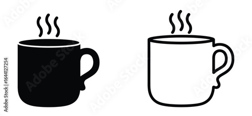 Vector art of two cups of hot beverage, one black and one white, isolated on white background, representing a choice between different types of drinks or a contrast in color and style