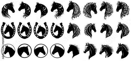 Horse Head Silhouette, Isolated White Background