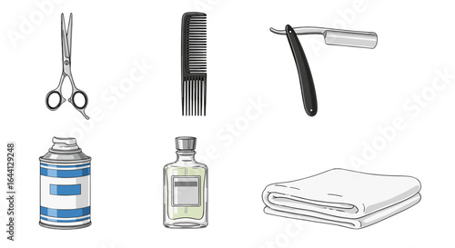 Essential Barber Shop Tools for Classic Grooming and Shaving Rituals isolated on transparent background