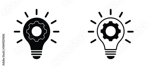 Vector art of lightbulb with gear icon isolated on white background, symbolizing innovative solutions and technological advancements, ideal for presentations and educational materials