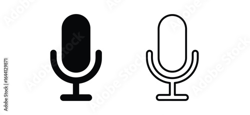Vector art of microphone icons isolated on white background, representing audio recording and voice communication for broadcasting, podcasting, and studio recording in a simple graphic design