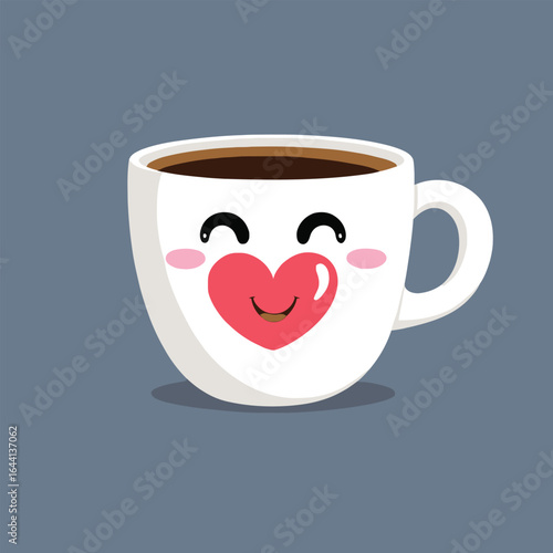 Delightful Cup Of Coffee With A Heart Face Whimsical Vector Illustration For Greeting Cards Social Media And Designs Expressing Love And Warmth