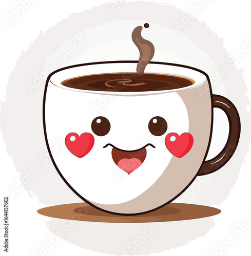 Cute Cartoon Coffee Cup With Heart Cheeks Happy Beverage Illustration For Greeting Cards Social Media And Cafe Designs With An Overall Feeling Of Love And Affection