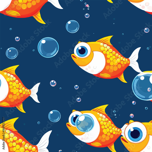 Cartoon Goldfish Seamless Pattern Fun Aquatic Background For Childrens Products Apparel And Educational Material