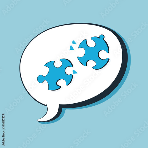 Cartoon Style Chat Bubble With Disconnected Puzzle Pieces Concept For Communication Breakdown Or Problem Solving Light Blue Background