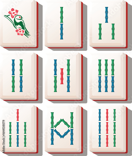 Photos Isometric mahjong bamboos only tile set - vector illustration