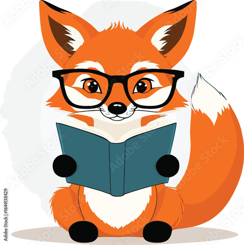 Cartoon Fox Character Reading Book Adorable Animal Illustration For Childrens Education Storytelling And Creative Design Projects