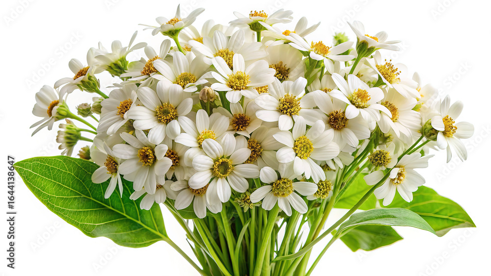 Fototapeta premium Beautiful Bouquet of White and Yellow Flowers on a Clear White Background
