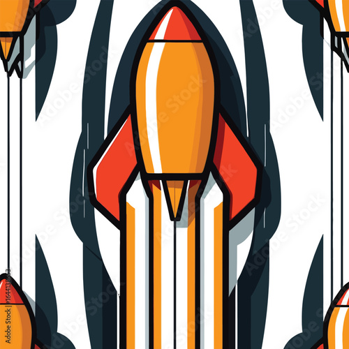 Repeated Rocket Pattern With Bold Lines And Vibrant Colors Creating A Dynamic And Energetic Design Suitable For Backgrounds Or Illustrations Representing Progress And Innovation