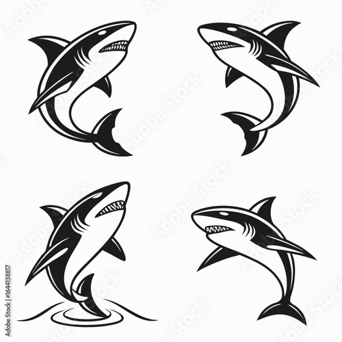 Dynamic shark silhouettes in various poses
