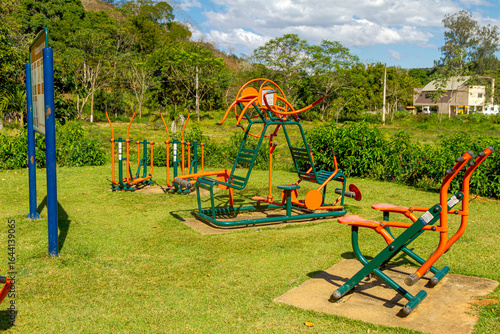 Outdoor gym for physical exercise in a public garden in the city of Guarani, state of Minas Gerais, Brazil