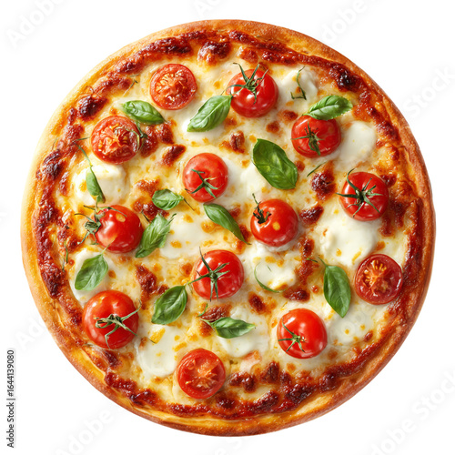 Delicious margherita pizza with tomatoes and basil isolated on transparent background