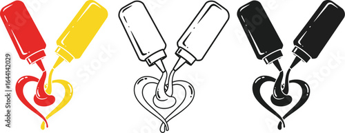 Ketchup and mustard heart illustration condiment squeeze bottle