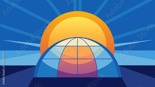 sunrise shining through rooftop glass dome