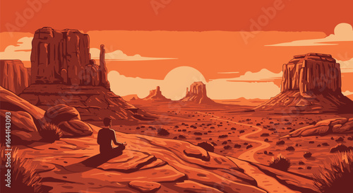 Tranquil Meditator in Monument Valley A Serene Sunrise in the American Southwest