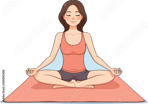 Cartoon Woman Meditating in Lotus Position - Illustration for Wellness Blogs, Mental Health Campaigns, and Yoga Studio Promotion