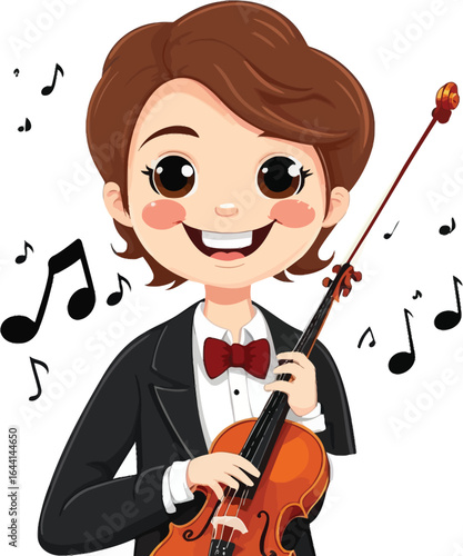 Cartoon Boy Violinist Illustration - Cheerful Musician Character for Children's Books, Education Material, and Musical Concepts