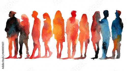 Diverse Human Figures Silhouette Against White Background Concept