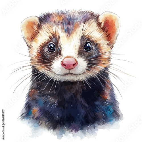 Ferret, watercolor clipart vector, isolated on a white background.