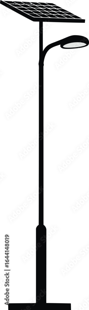 Solar Street Lamp Silhouette with Panel and Light on Transparent Background Solar Street Lamp Silhouette with Panel and Light on Transparent Background